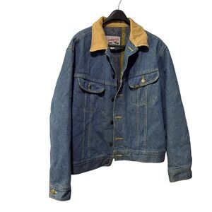 Vintage Lee Storm Rider Denim Jacket 42‎ Blue Blanket Lined Corduroy Collar USA